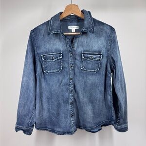 Coldwater Creek Blue Denim Button Down Top